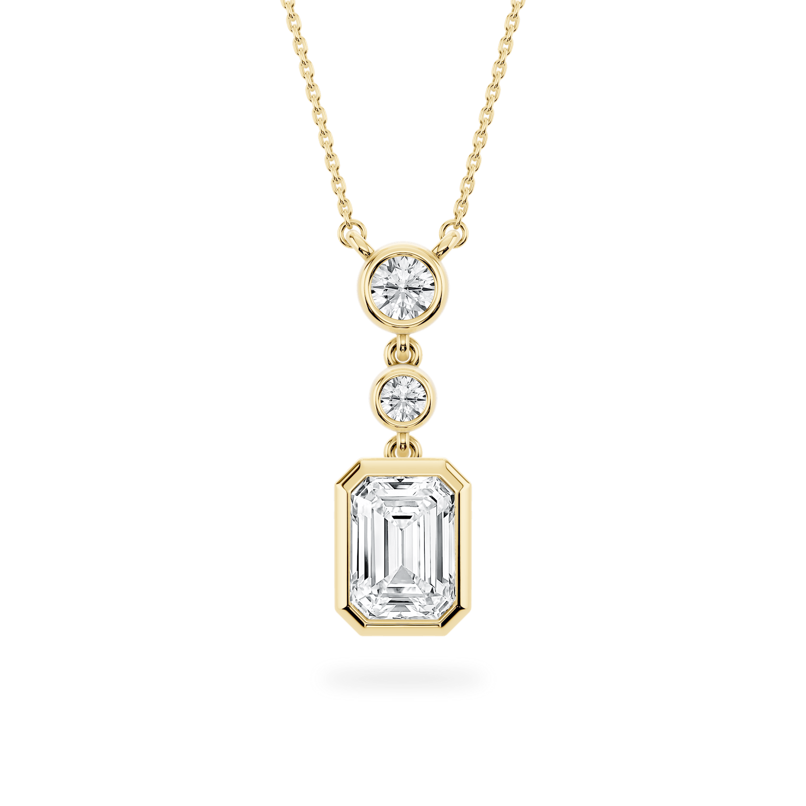 Emerald and Round Three Stone Pendant with 2.25ctw E/VS1 Lab-Grown Diamonds in 14K Yellow Gold