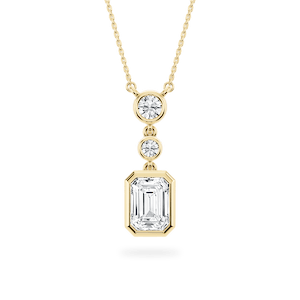 Emerald and Round Three Stone Pendant with 2.25ctw E/VS1 Lab-Grown Diamonds in 14K Yellow Gold