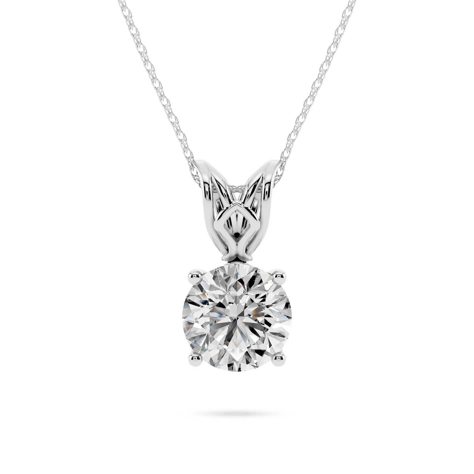Round Lab Grown Diamond Four Prong Basket Scroll Pendant – 18 Inches