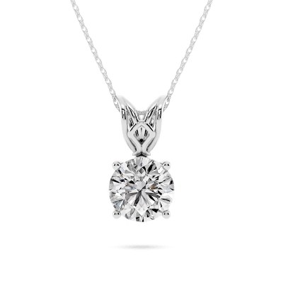 Round Lab Grown Diamond Four Prong Basket Scroll Pendant – 18 Inches