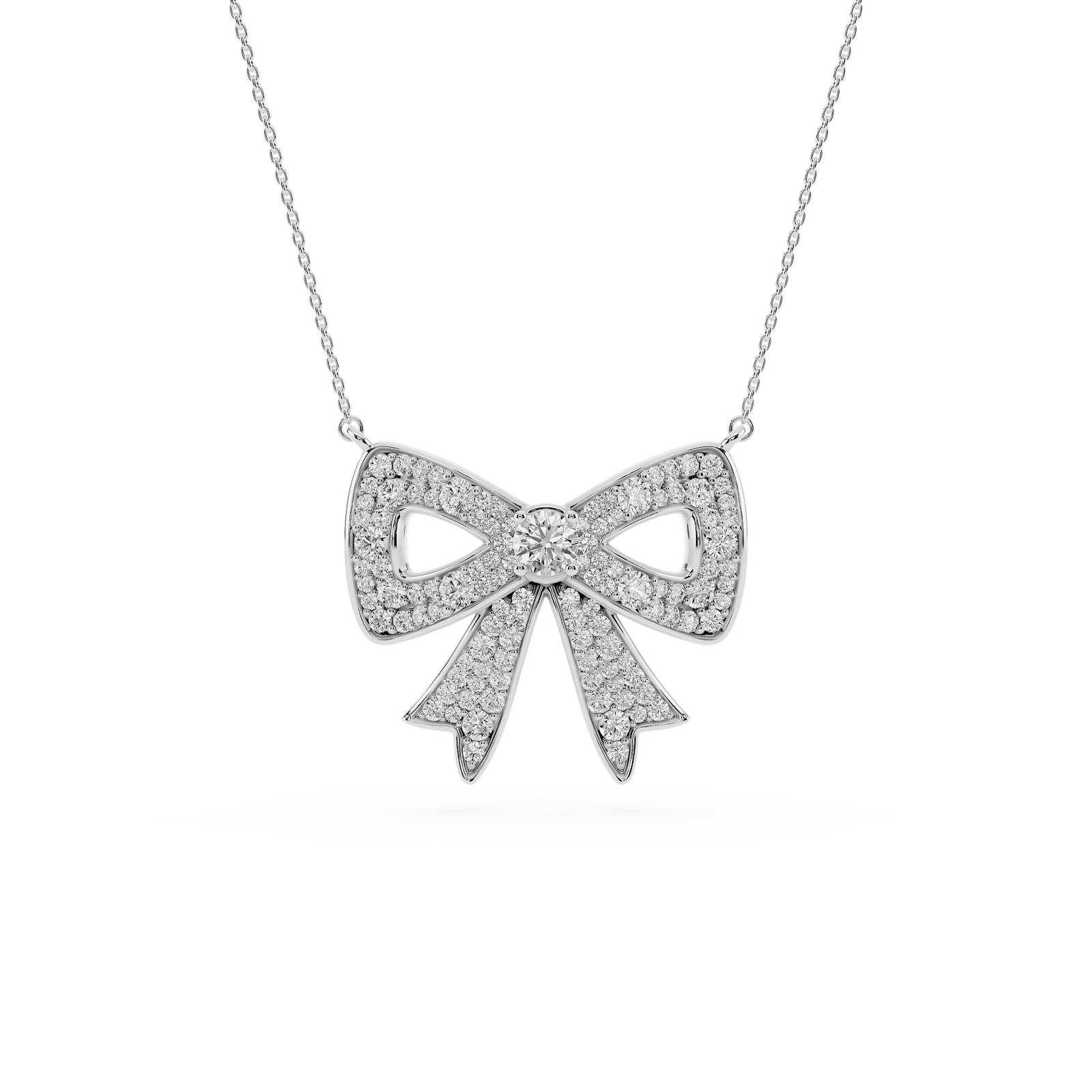 1  ½ ctw Round Lab Grown Diamond Pave Bow Pendant - 16 to 18 Inches