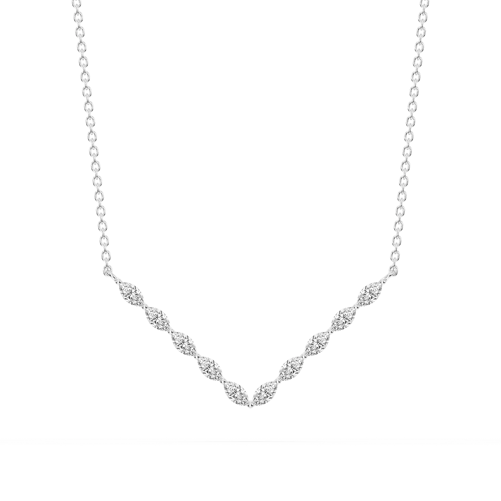 1/2 ctw Marquise Lab Grown Diamond Share Prong V Necklace - 16 to 18 Inches