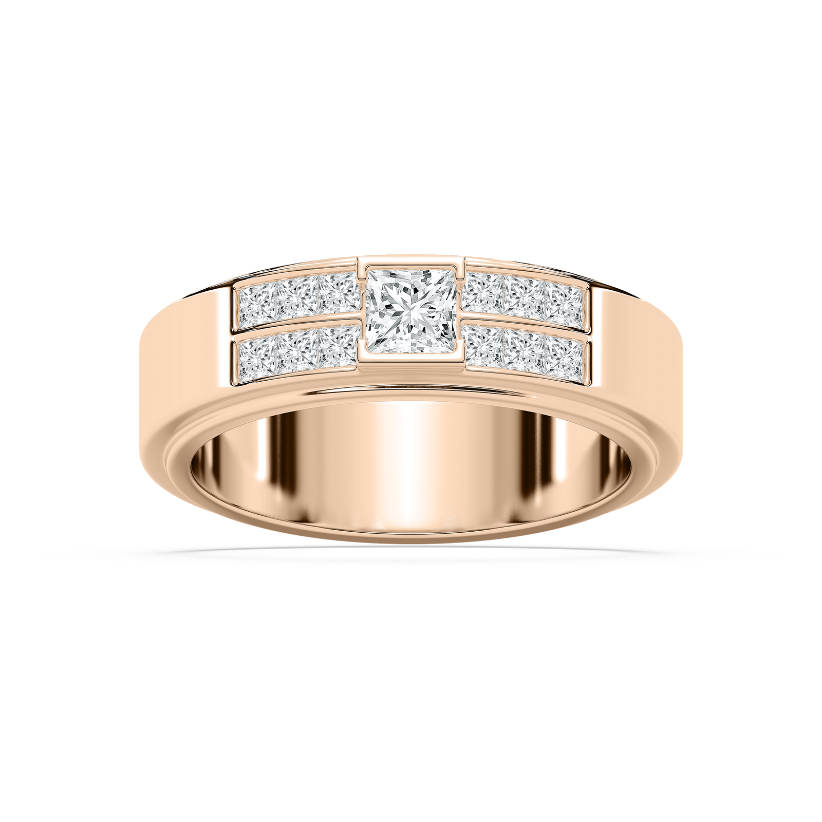 Max 1 ctw Princess Lab Grown Diamond 6.80mm Half Bezel Mens Wedding Band