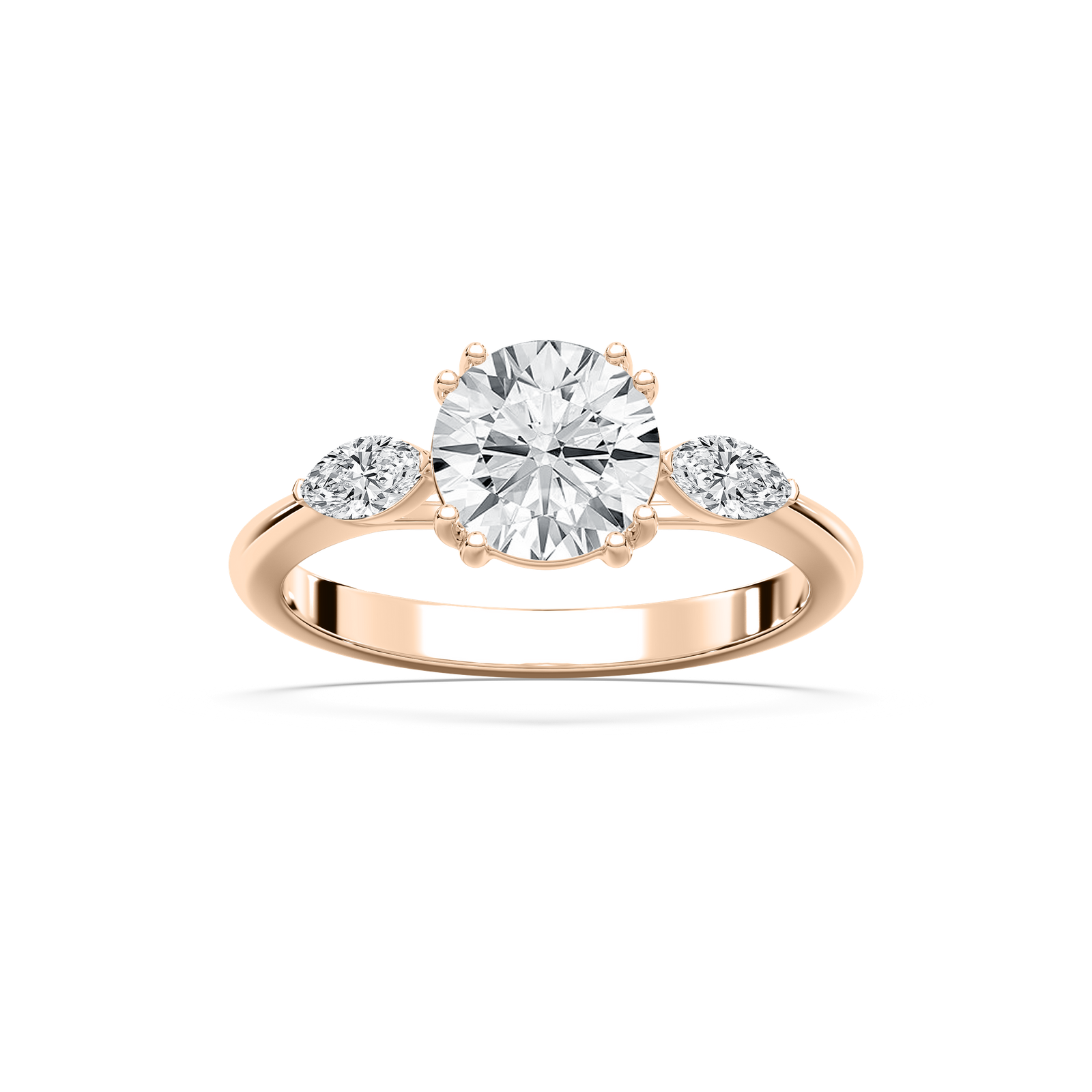 Mirha Round Lab Grown Diamond with Marquise Sides Three Stone Engagement Ring