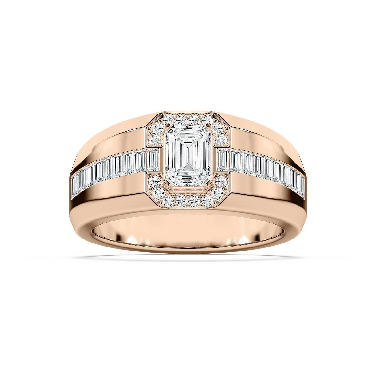 Knox 1 ¾ ctw Emerald, Baguette and Round Lab Grown Diamond 5.20mm Signet Mens Wedding Band
