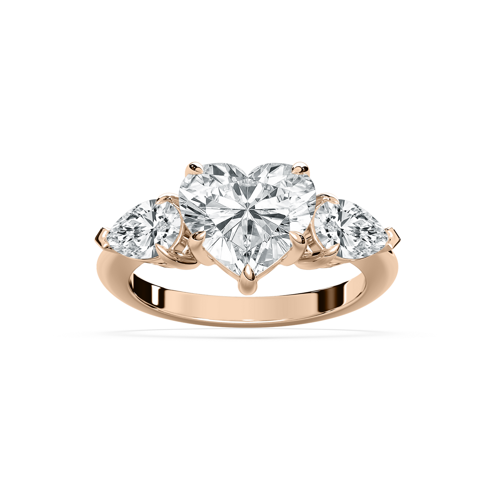 Sally 4 ctw Heart Lab Grown Diamond with Pear Sides Three Stone Engagement Ring