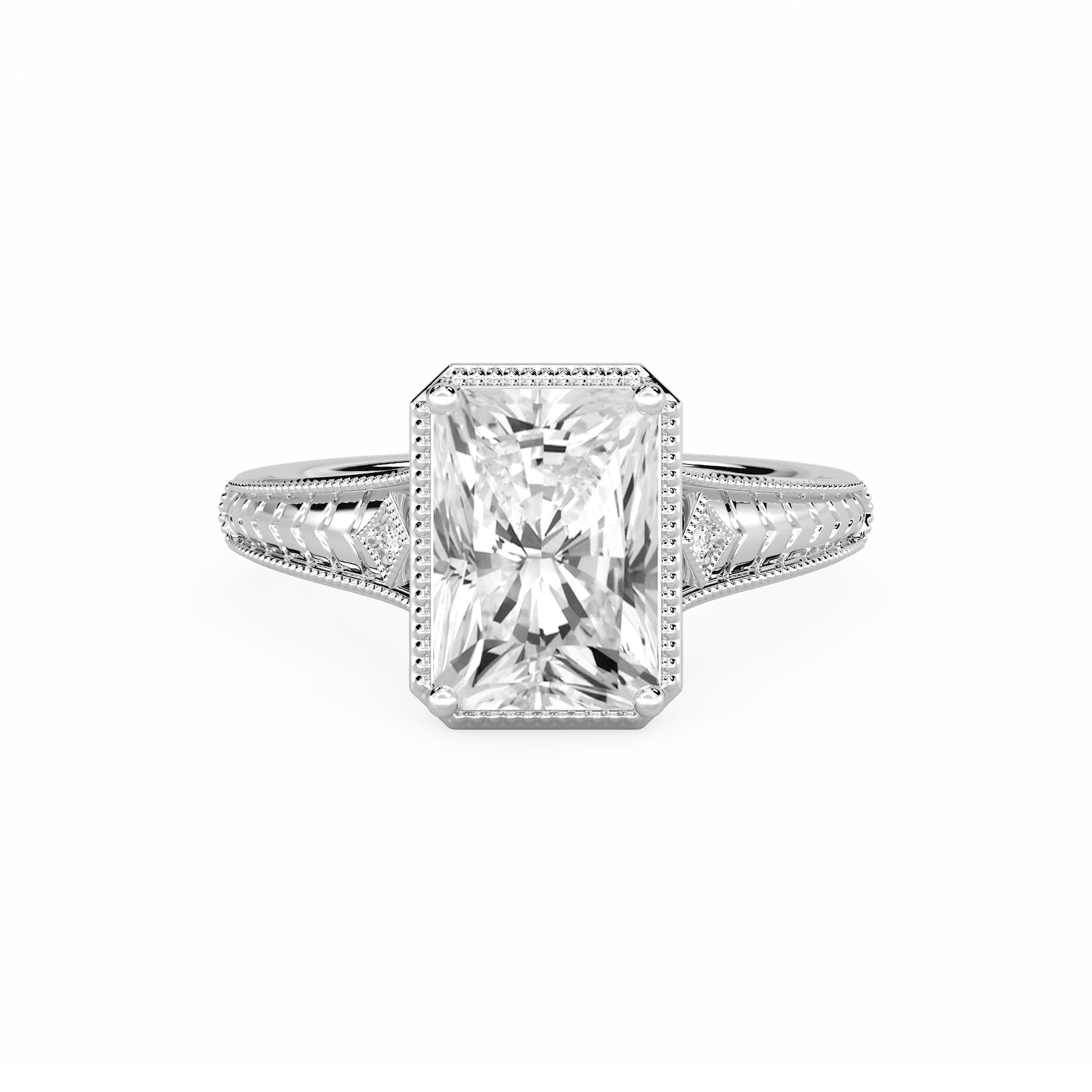 Mariana Radiant Lab Grown Diamond Vintage Milgrain Bezel Side Stone Engagement Ring