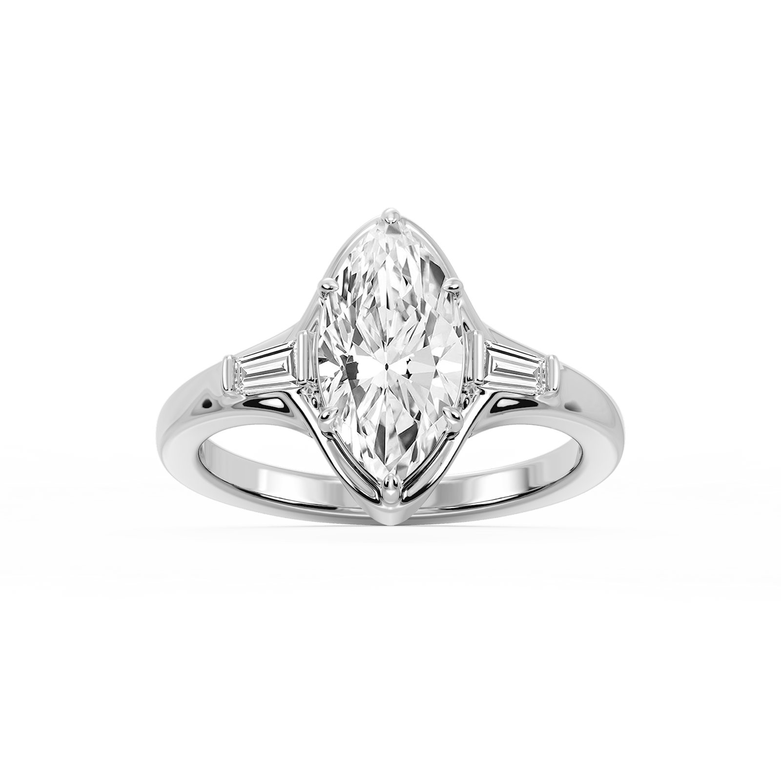 Adeline Marquise Lab Grown Diamond Six Prong Three Stone Engagement Ring