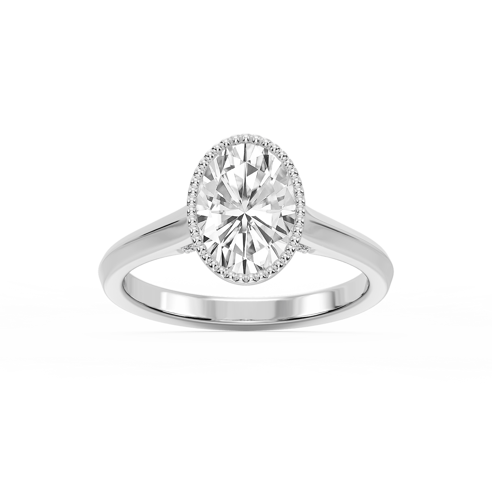 Jane Oval Lab Grown Diamond Milgrain Bezel Side Stone Engagement Ring