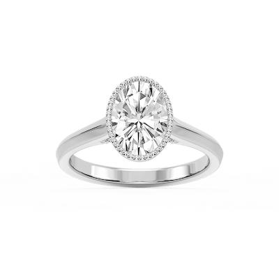 Jane Oval Lab Grown Diamond Milgrain Bezel Side Stone Engagement Ring