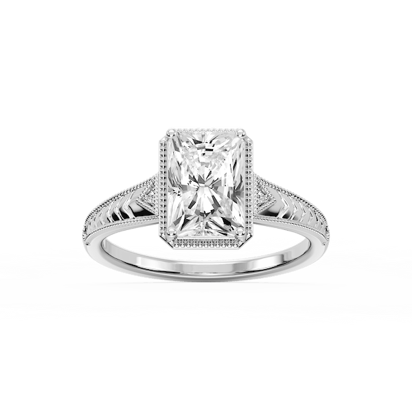 Florence Radiant Lab Grown Diamond Milgrain Bezel Three Stone Engagement Ring