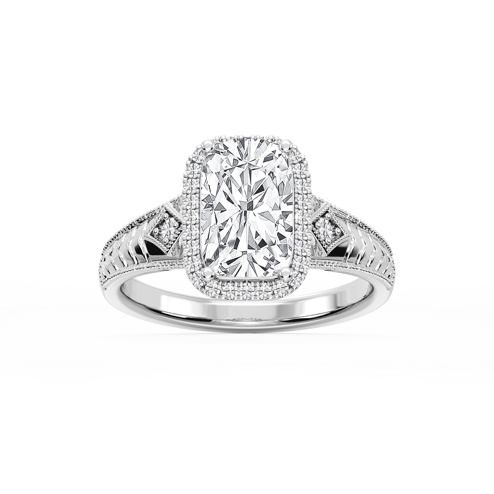Cecilia Old Mine Cushion Lab Grown Diamond Milgrain Halo Engagement Ring