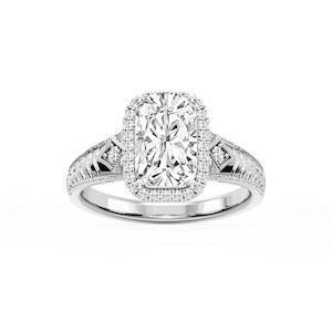 Cecilia Old Mine Cushion Lab Grown Diamond Milgrain Halo Engagement Ring