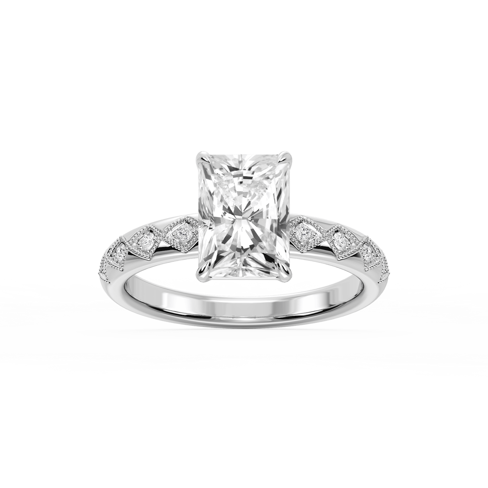 Marian Radiant Lab Grown Diamond Accent Milgrain Side Stone Engagement Ring