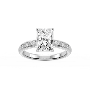 Marian Radiant Lab Grown Diamond Accent Milgrain Side Stone Engagement Ring