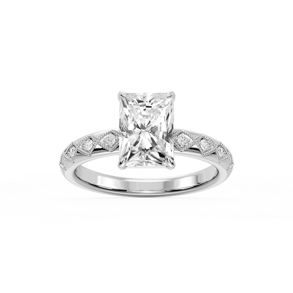 Marian Radiant Lab Grown Diamond Accent Milgrain Side Stone Engagement Ring