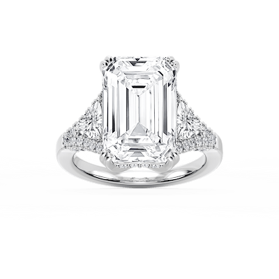 Violet 11 ¾ ctw Emerald Lab Grown Diamond Three Stone Engagement Ring - Signature Collection