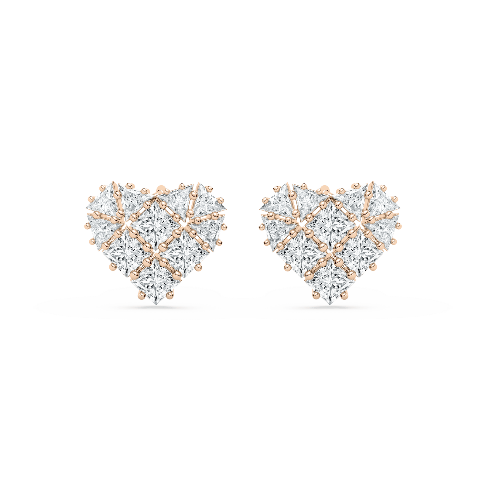 Pave Heart Shape Studs in 14K Rose Gold