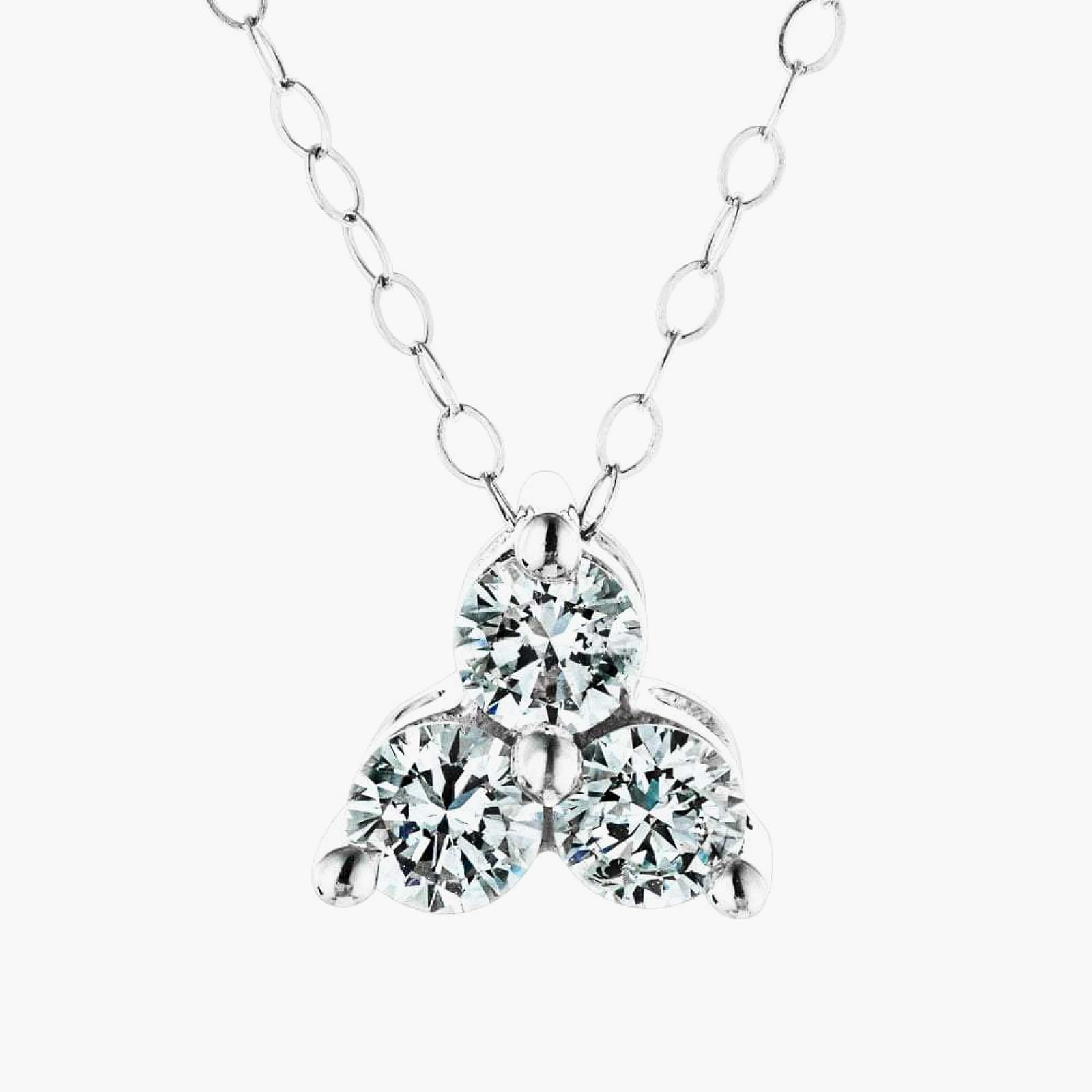 Round Lab Grown Diamond Three Stone Cluster Pendant – 18 Inches