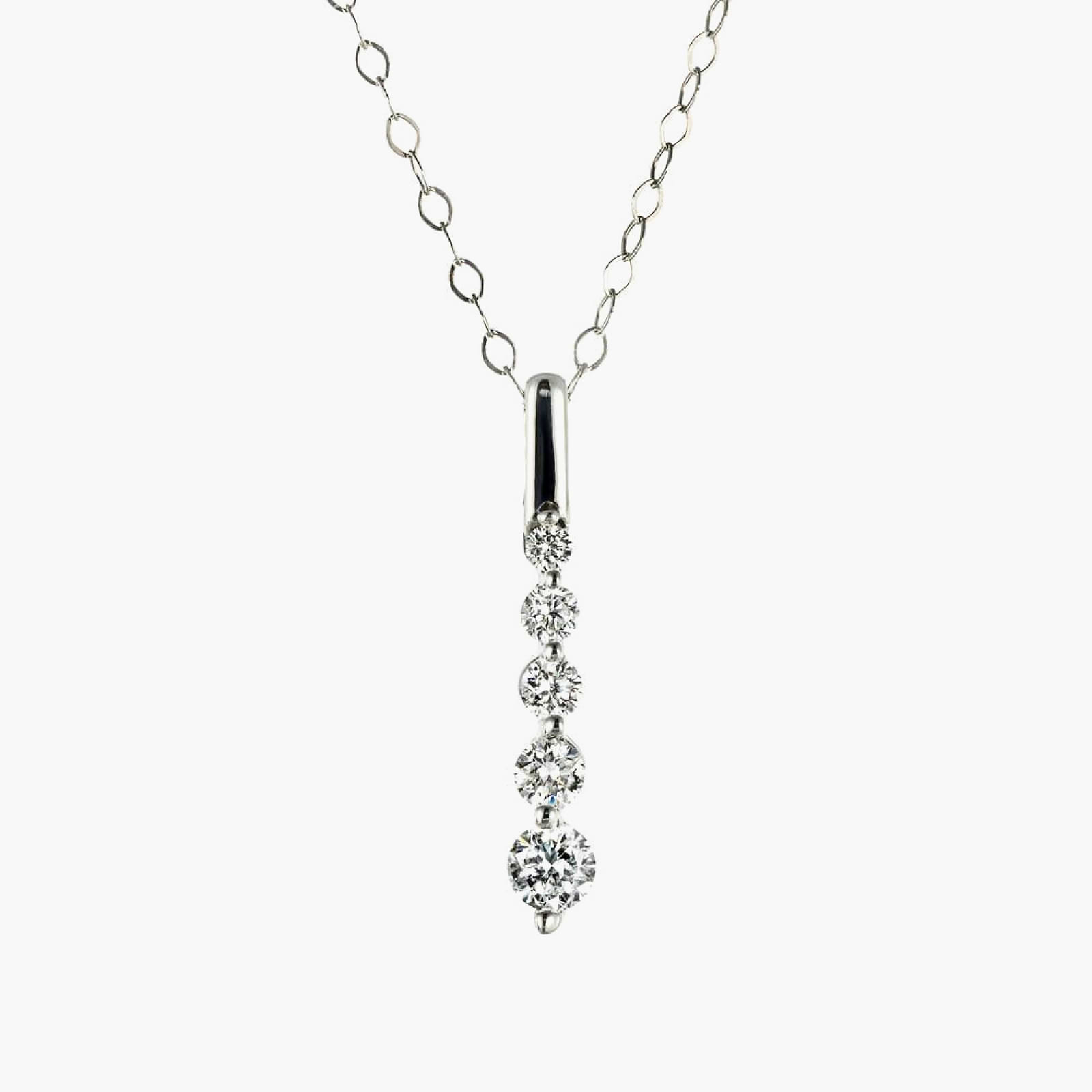 Round Lab Grown Diamond Five Stone Vertical Necklace