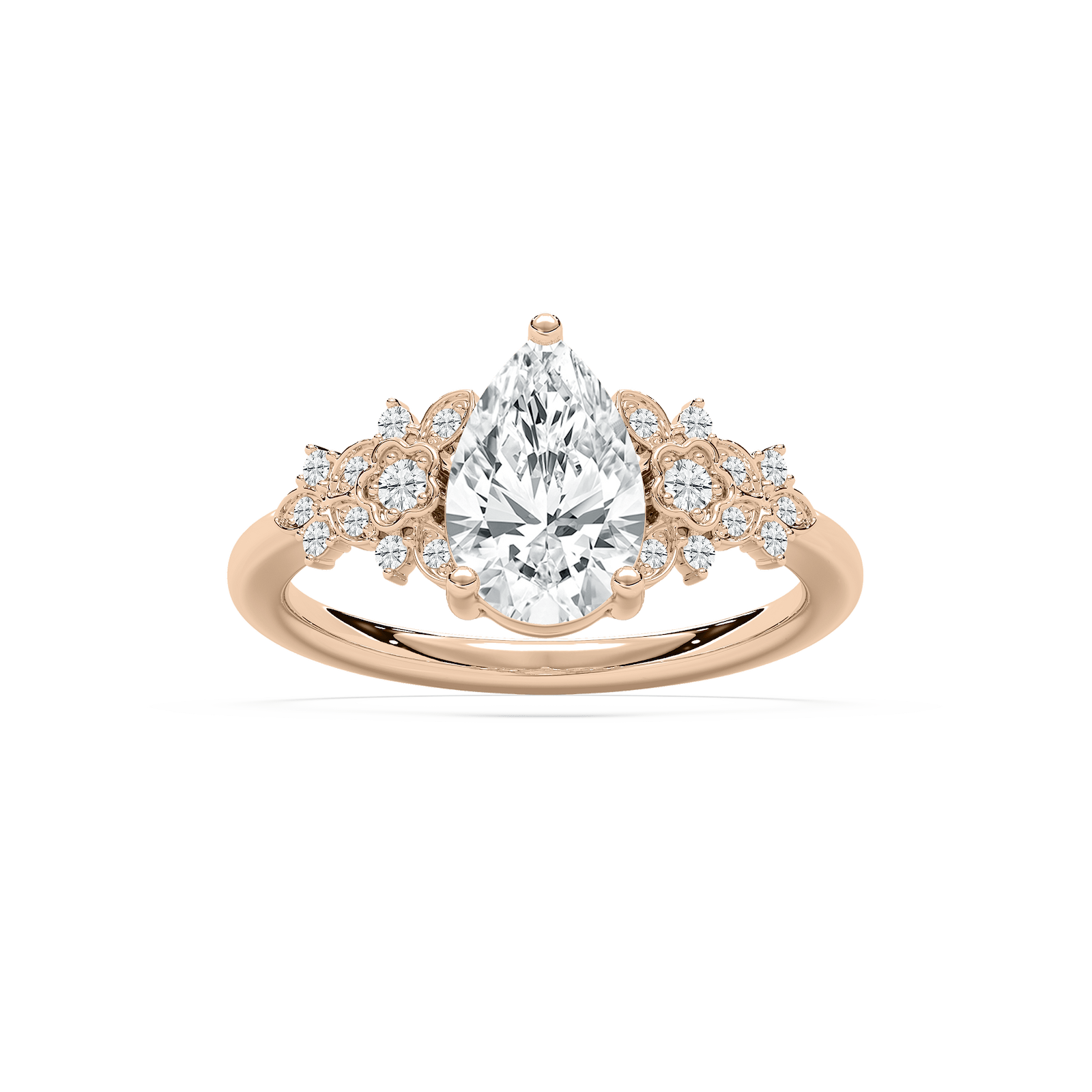 Pear Floral Engagement Ring in Rose Gold