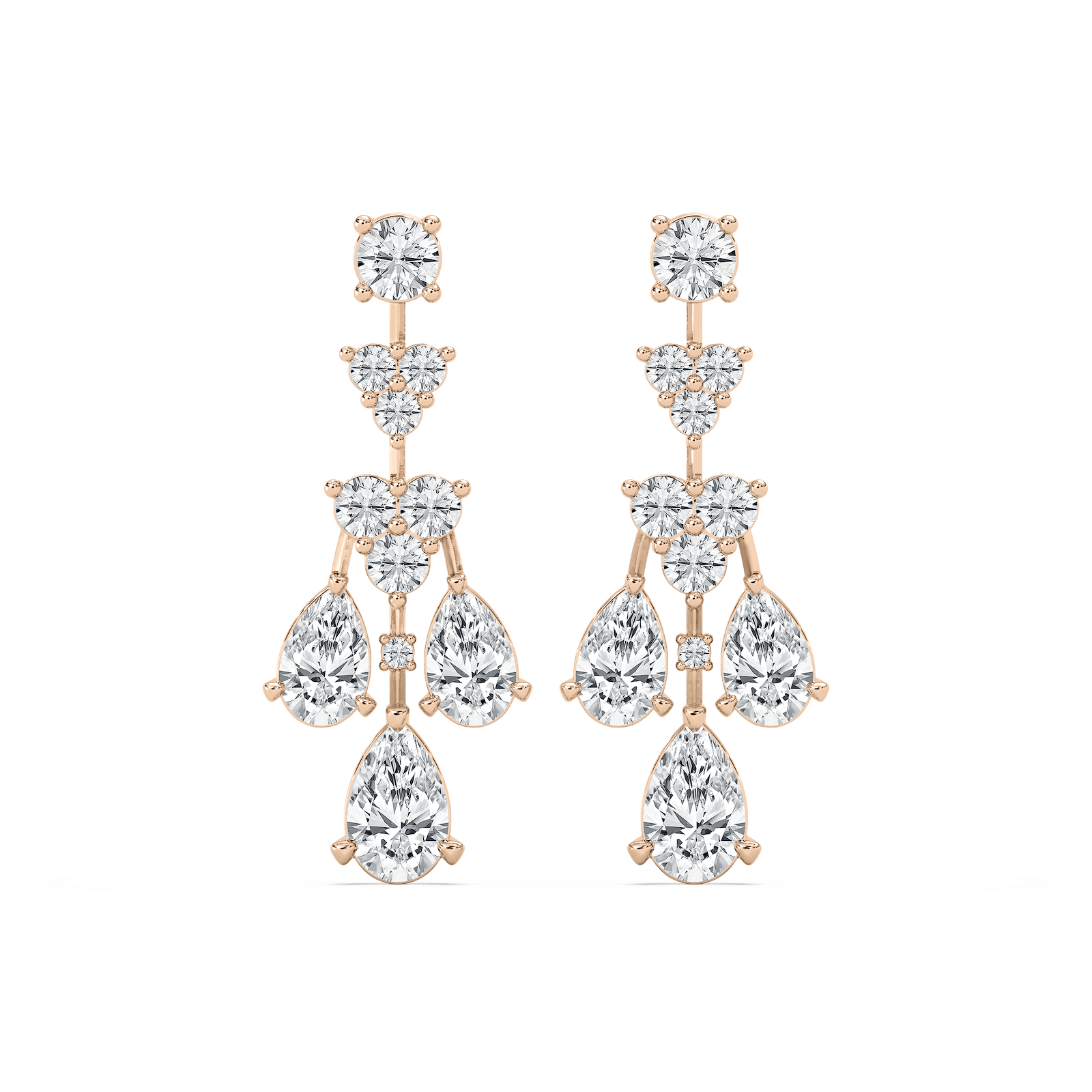Pear & Round Dangle Earrings in 14K Rose Gold