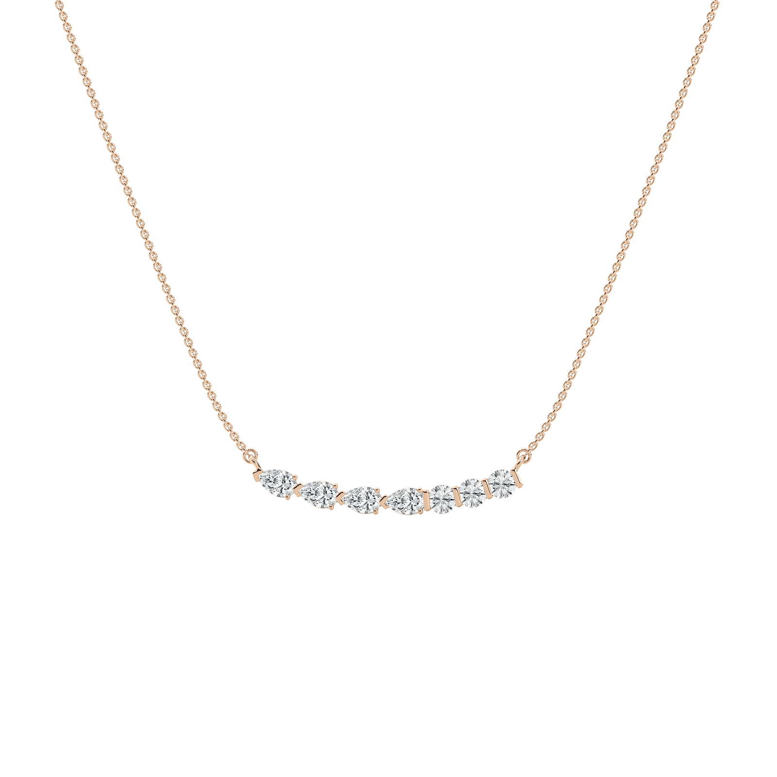 Pear and Round Bar Necklace in Rose Gold