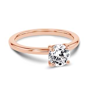 shown with 1 carat lab grown diamond center stone with nature inspired floral prong head set in 14k rose gold