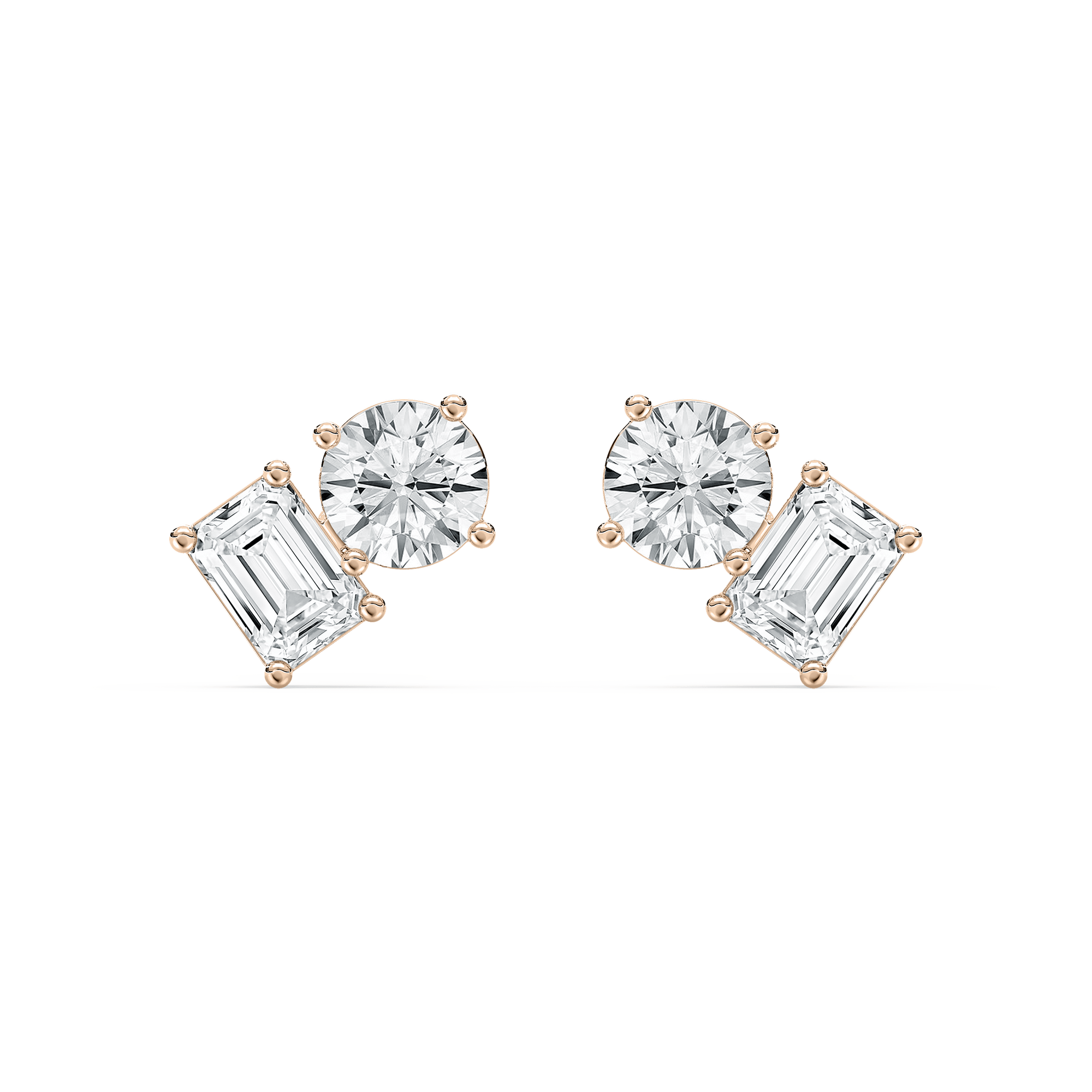 Round Emerald Stud Earrings in Rose Gold