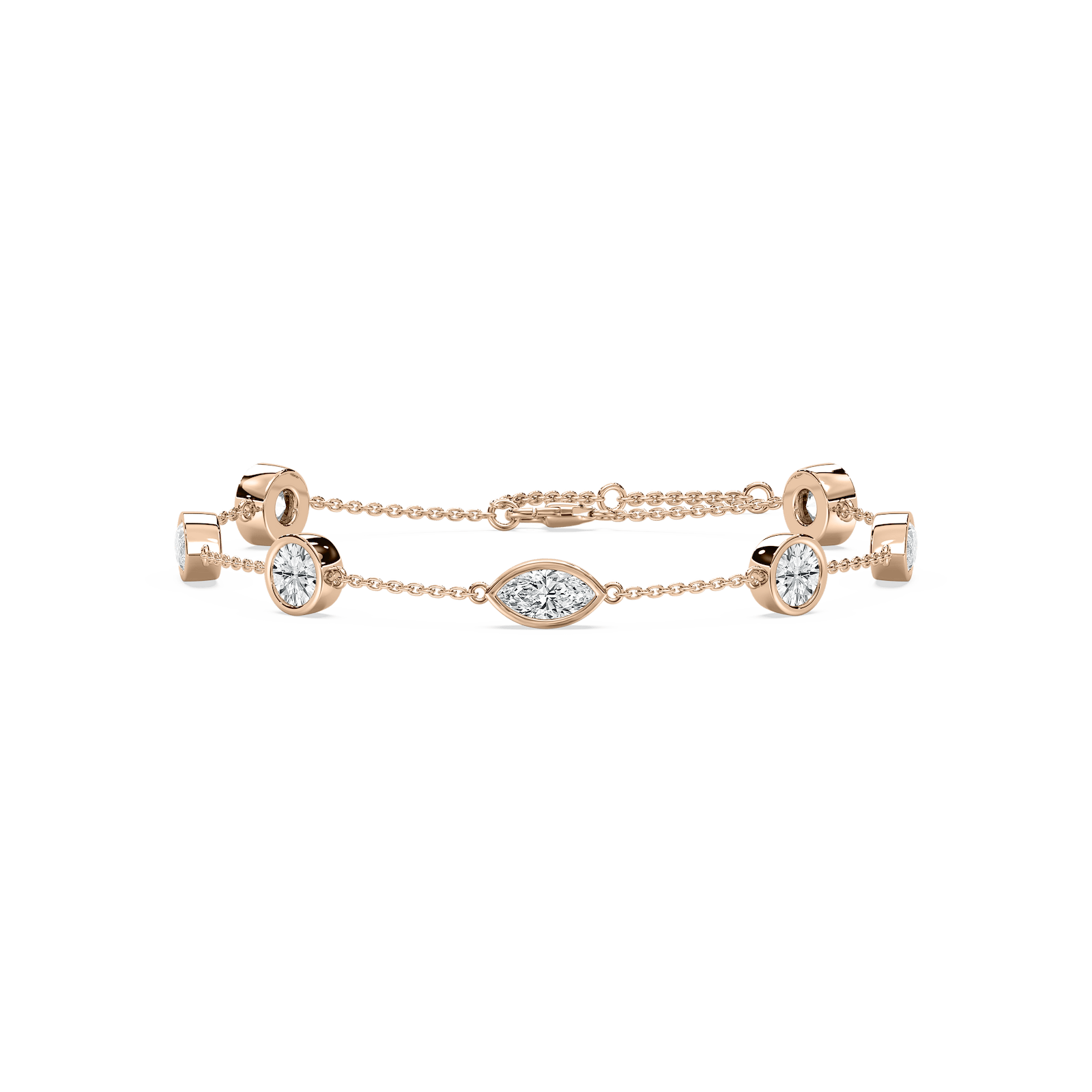 Round Marquise Station Bracelet in Rose Gold