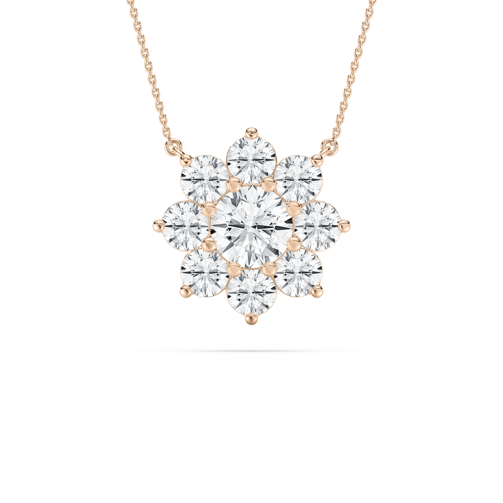 Round Halo Necklace in Rose Gold