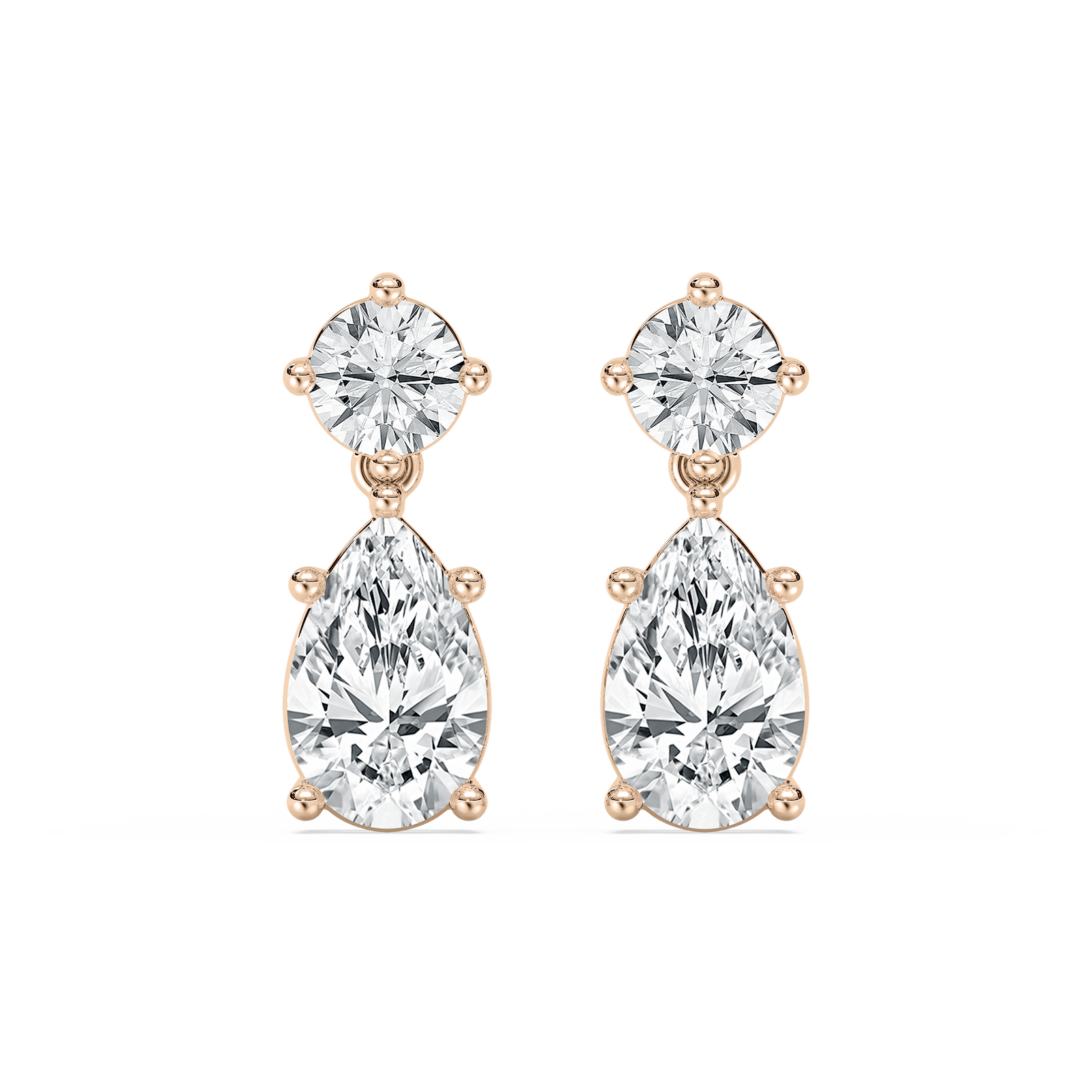 Round Pear Dangling Earrings in Rose Gold