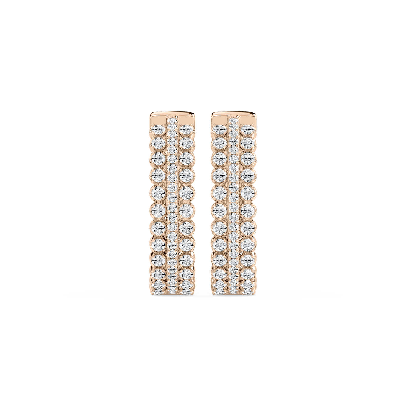Round Triple Row Diamond Hoops in Rose Gold