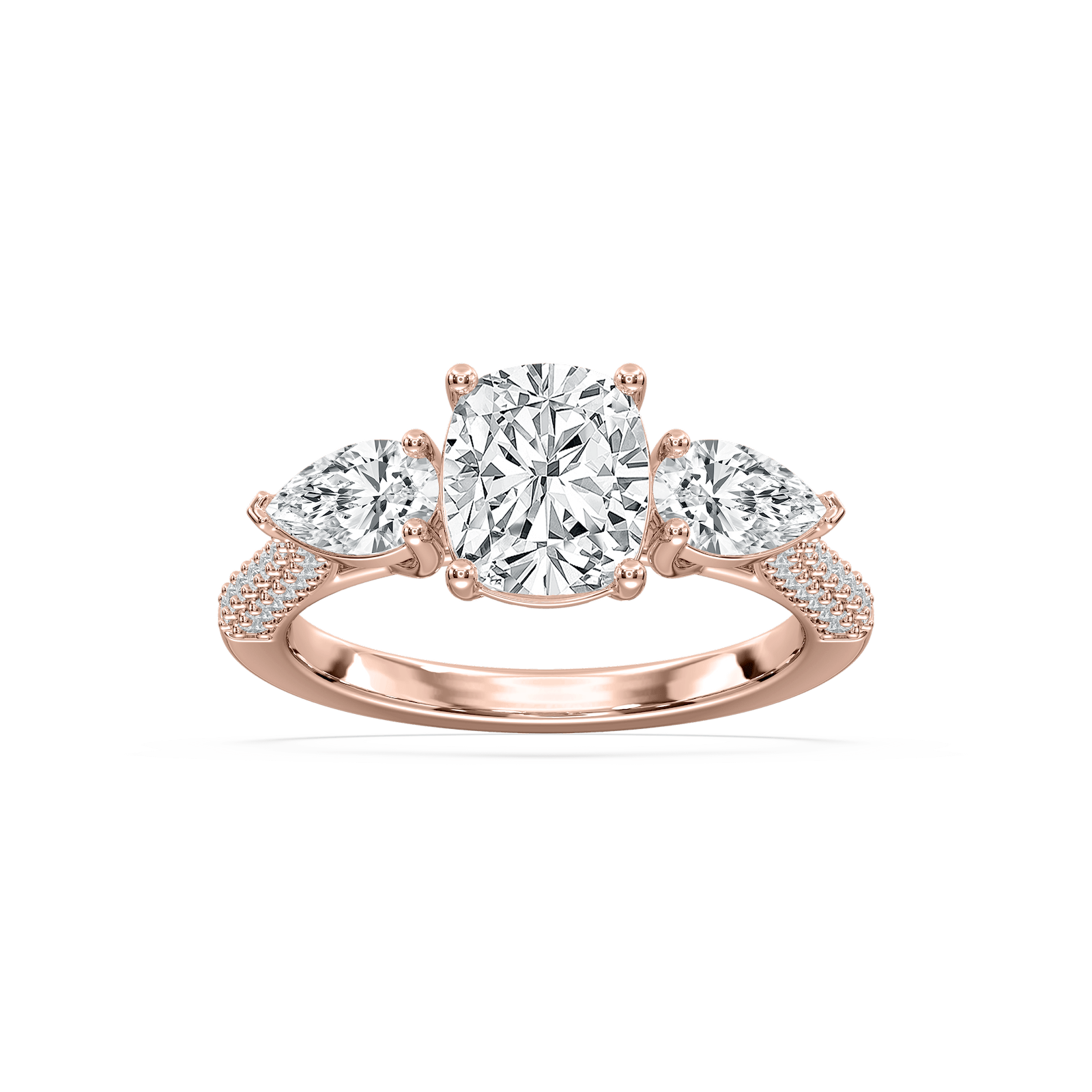 Ryan Three Stone Engagement Ring in Rose Gold