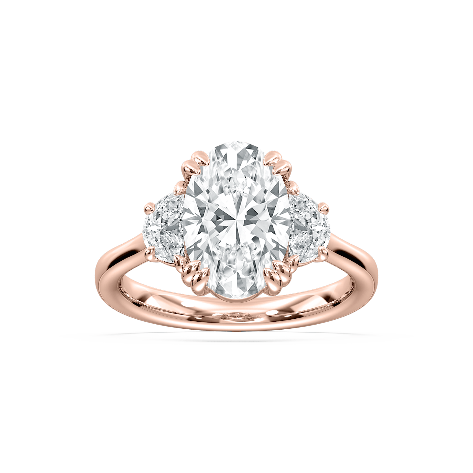 Selene Oval Three Stone Ring in Rose Gold