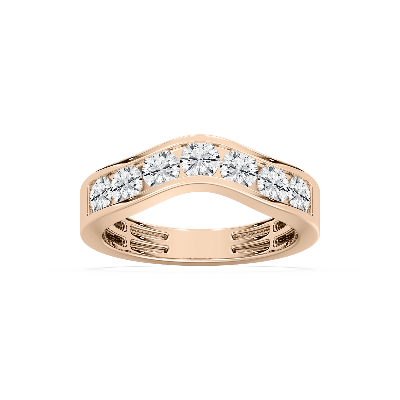 Seven-Stone Curved Channel Band in Rose Gold