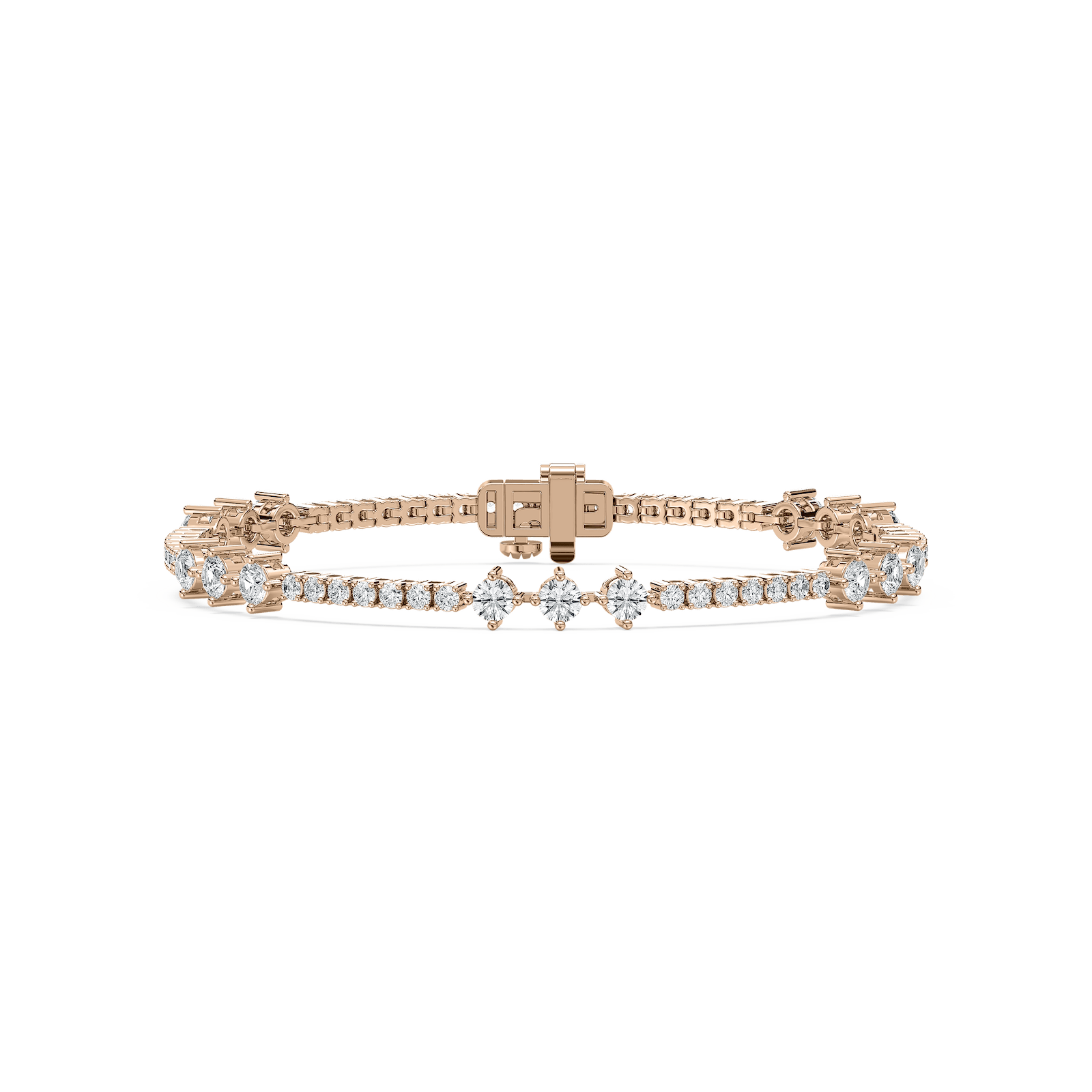 Three Stone Station Diamond Tennis Bracelet in Rose Gold
