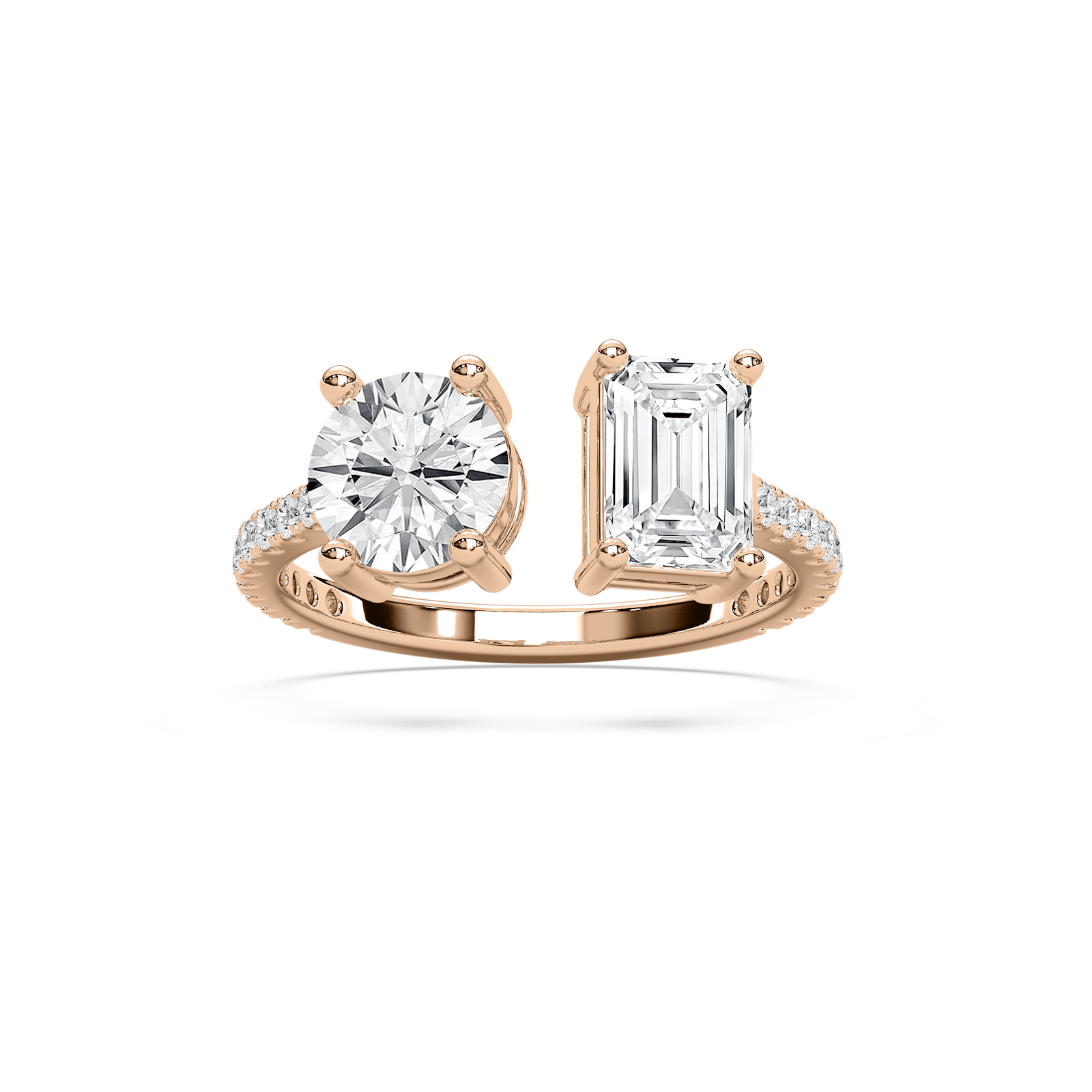 Toi et Moi Open Round and Emerald  Ring in Rose Gold