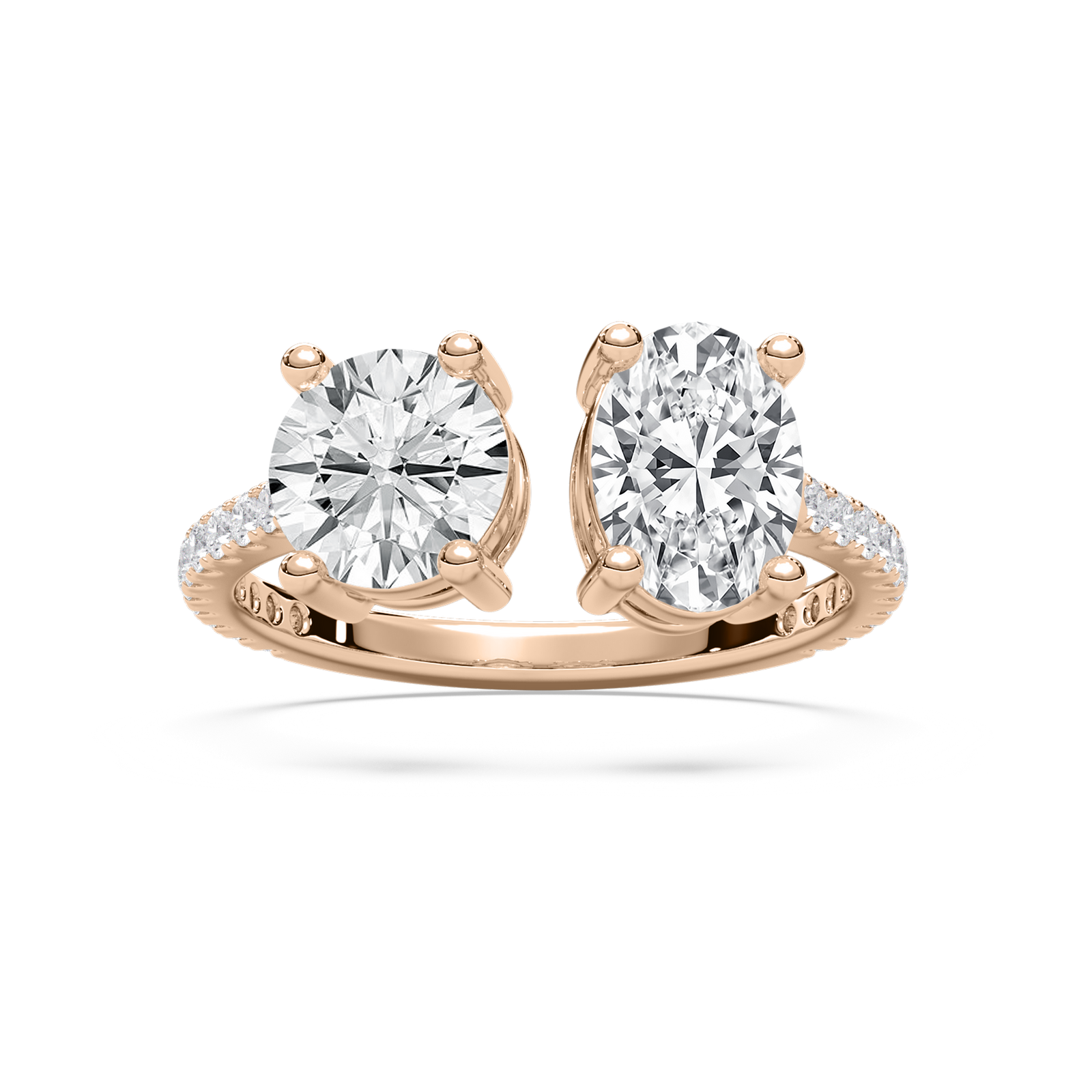 Toi et Moi Open Round and Oval Ring in Rose Gold