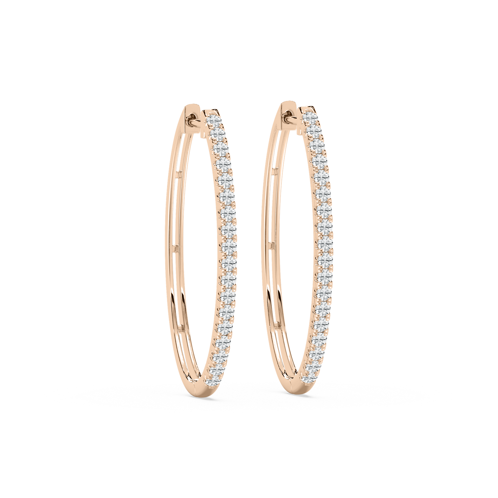 Traditional Oval Hoops with 0.25ctw Lab-Grown Diamonds in 14K Rose Gold
