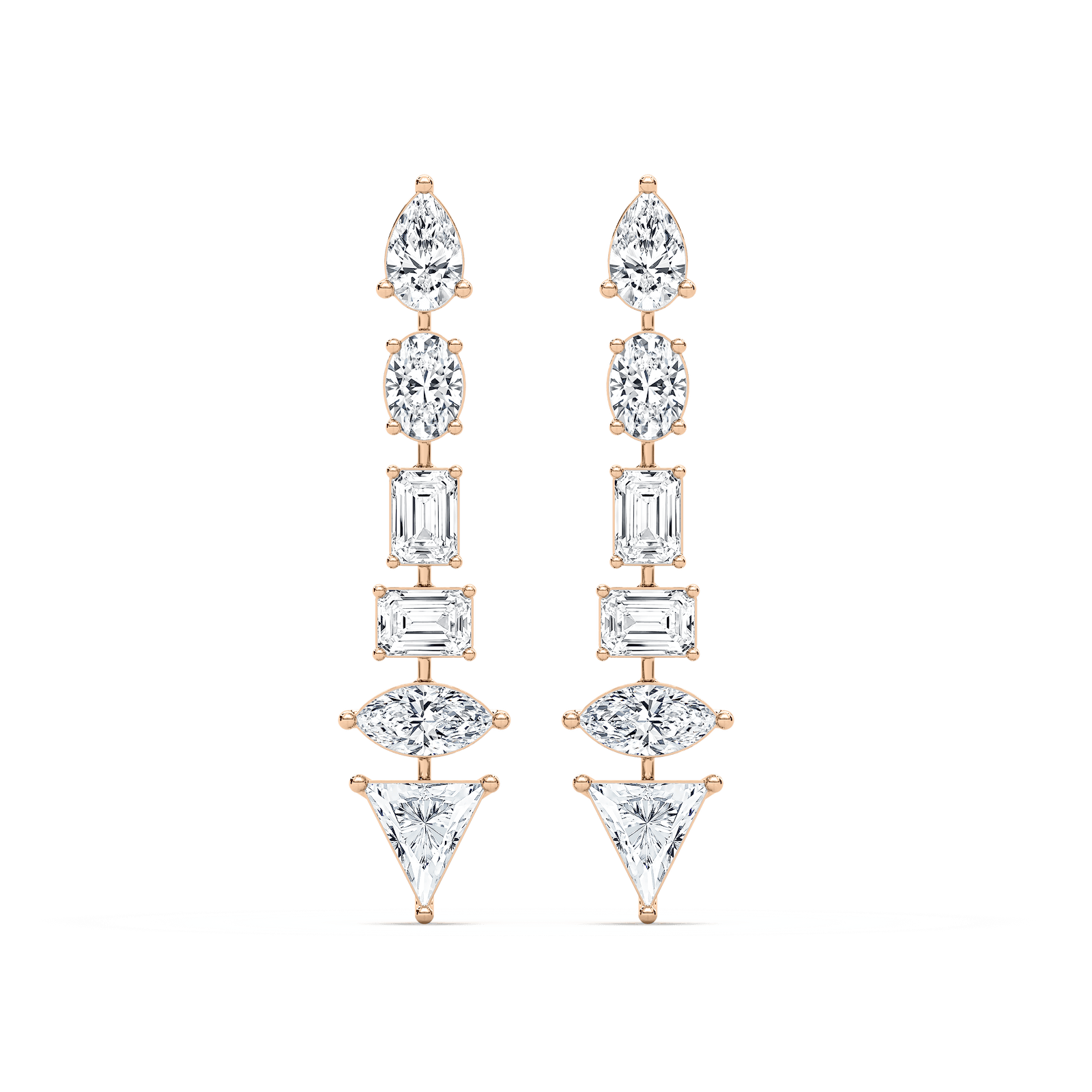 Trillion Point Dangle Earrings in 14K Rose Gold