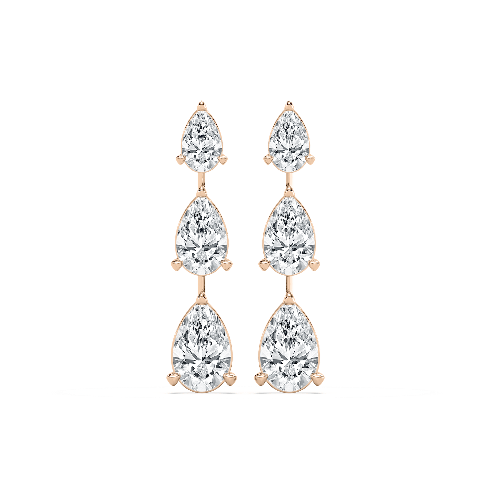 Triple Pear Drop Earrings in 14K Rose Gold