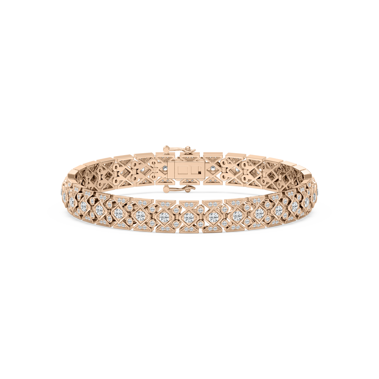 Triple Row Pavé Diamond Bracelet in Rose Gold