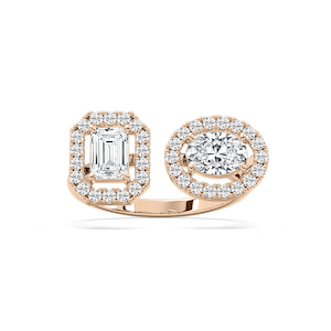 Two Stone Halo Fashion Ring in Rose Gold