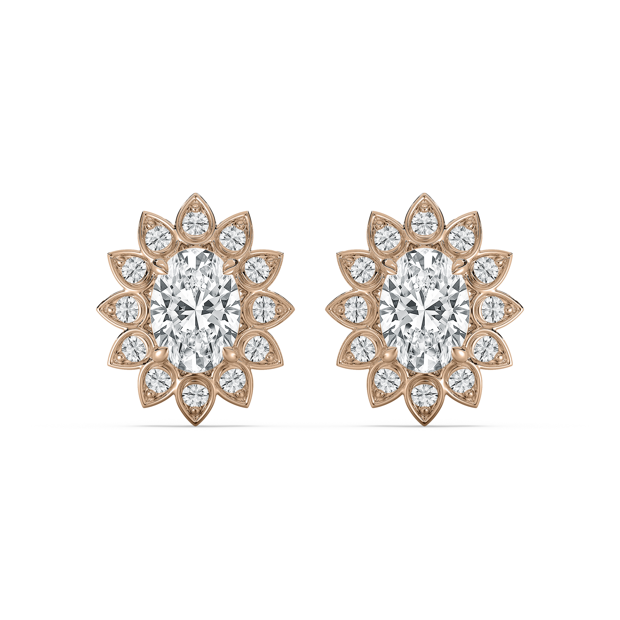 Vintage Oval Halo Stud Earrings in Rose Gold