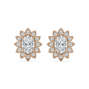 Vintage Oval Halo Stud Earrings in Rose Gold