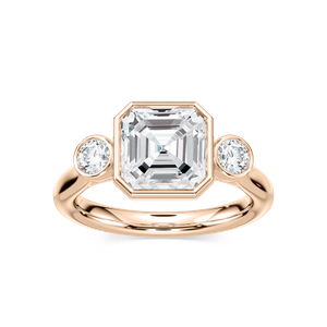 Nina 2 ½ ctw Asscher Lab Grown Diamond Bezel Set Three Stone Engagement Ring