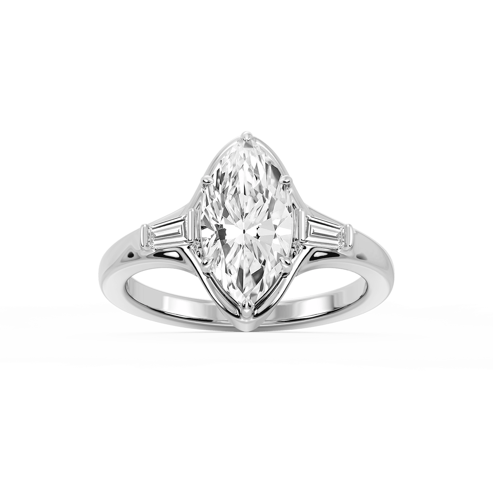 Adeline Marquise Lab Grown Diamond Six Prong Three Stone Engagement Ring