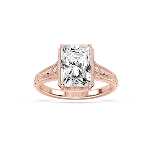 Alexandra Radiant Lab Grown Diamond Vintage Bezel and Milgrain Side Stone Engagement Ring