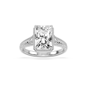 Alexandra Radiant Lab Grown Diamond Vintage Bezel and Milgrain Side Stone Engagement Ring